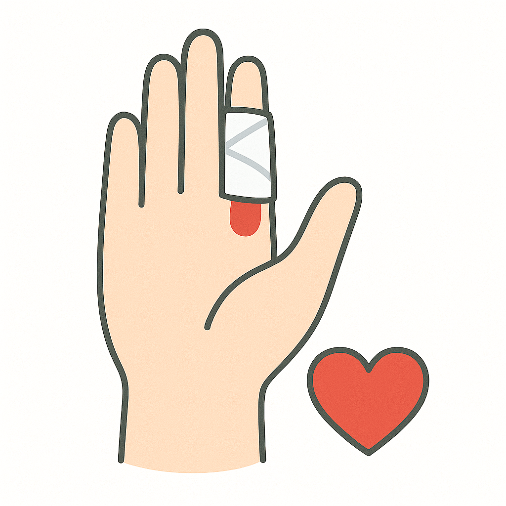 Finger Cuts First Aid in Japan, Keep the injured finger elevated above the heart