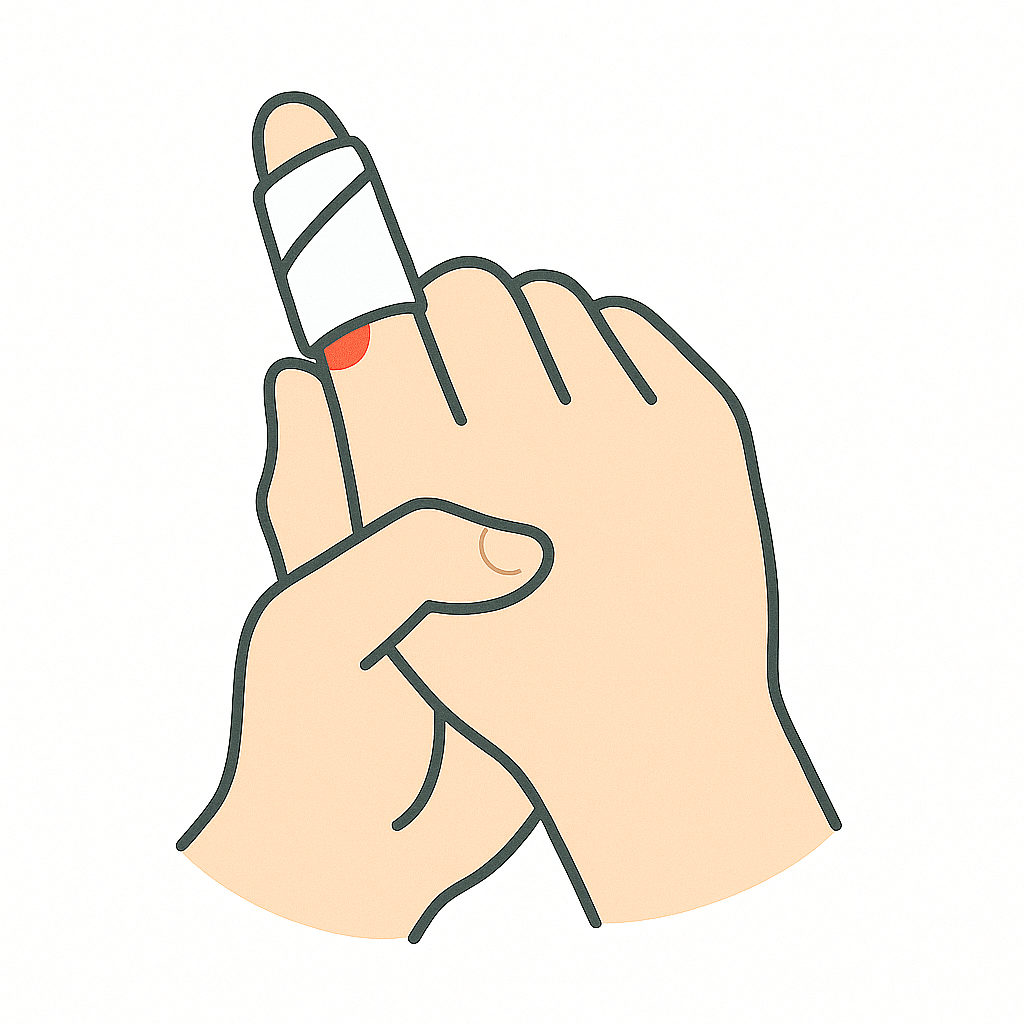 Finger Cuts First Aid in Japan, Stop the bleeding by pressing with clean gauze