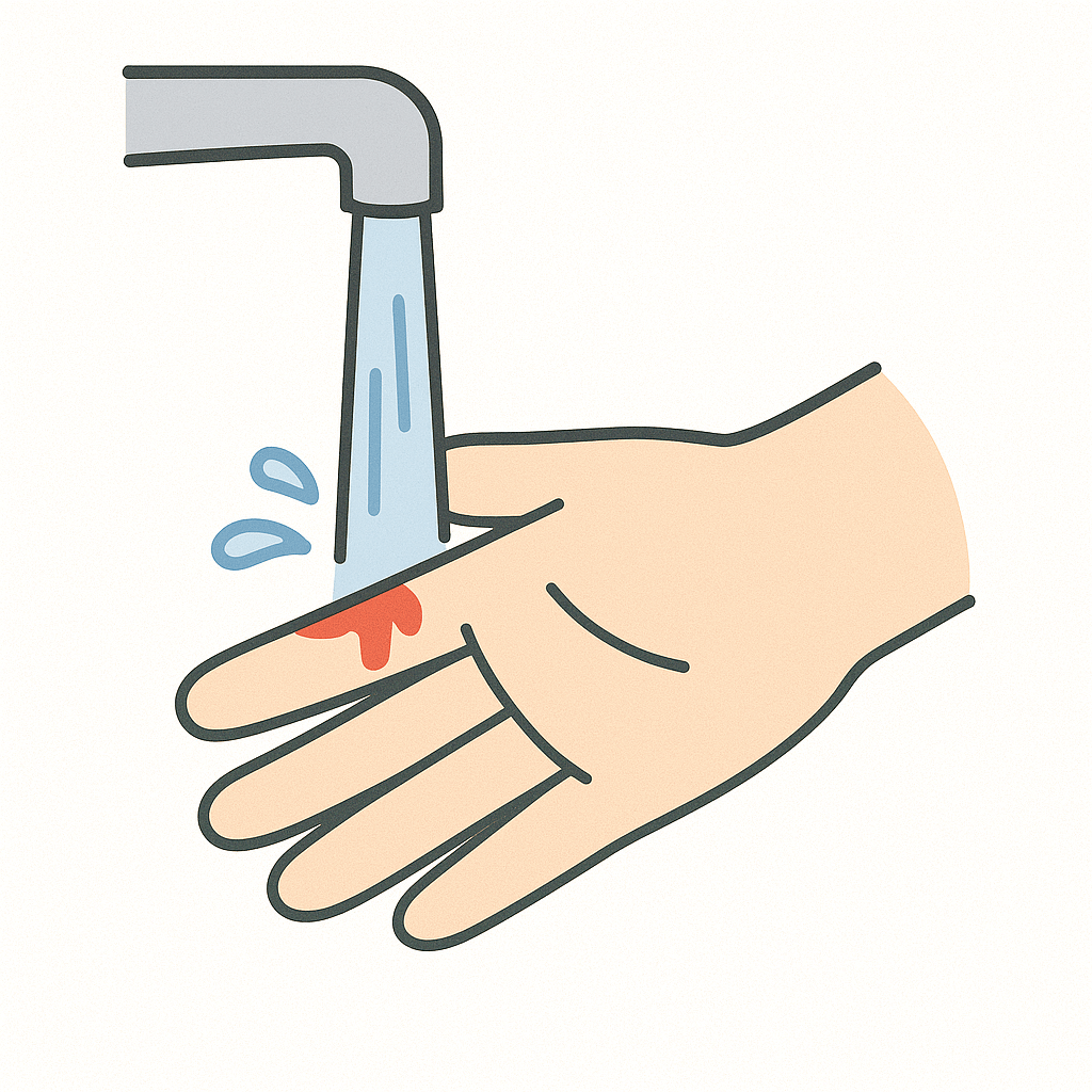 Finger Cuts First Aid in Japan, Wash the wound with clean running water
