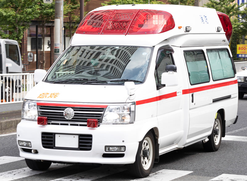 Japanese ambulance with distinctive red stripe