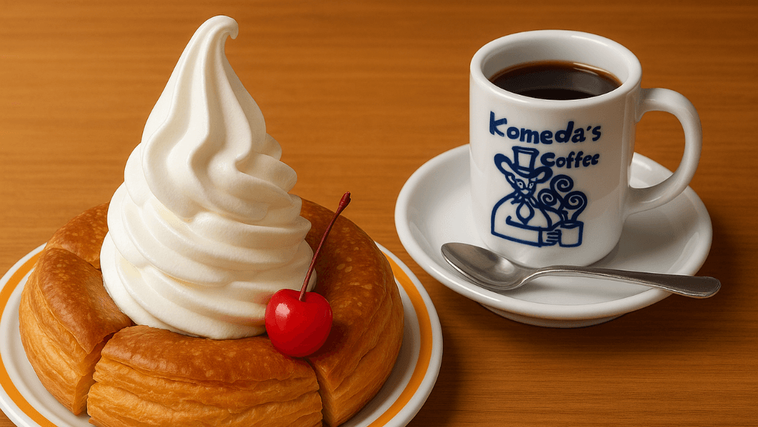 Komeda Coffee in Japan serving generous portions with its famous Morning Service including toast, egg, and toppings