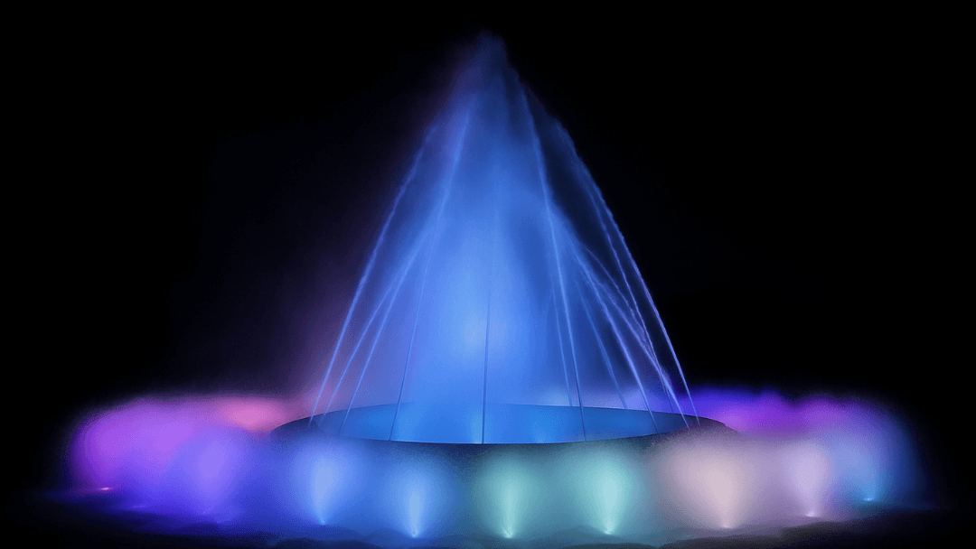 Sea Fountain at Moerenuma Park illuminated at night with colorful lights, Sapporo, Hokkaido