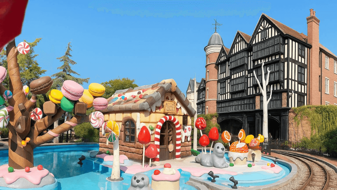Whimsical candy-themed view at Shiroi Koibito Park, titled Wonderland