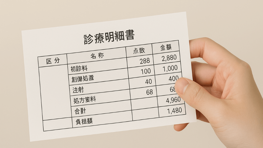 Japanese medical receipt showing hospital fees and insurance breakdown
