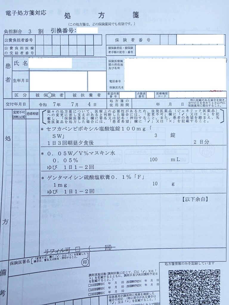 Japanese prescription for a finger cut: oral antibiotics, disinfectant, and antibiotic ointment