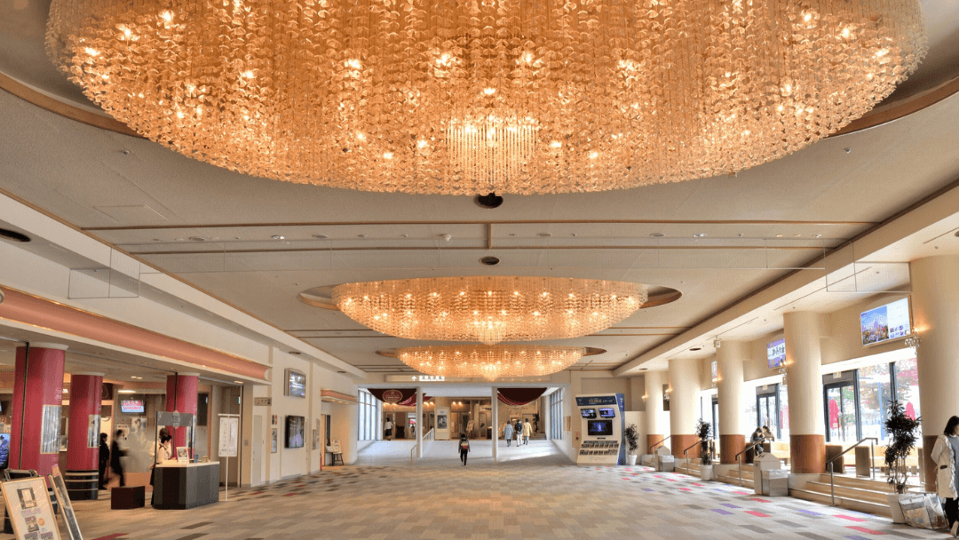 Grand and dazzling chandelier in the lobby of the Takarazuka Revue Grand Theater in Hyogo, Japan