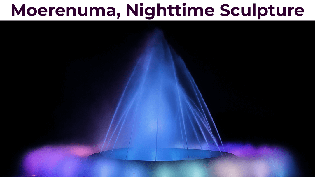 Sea Fountain at Moerenuma Park illuminated at night with colorful lights, Sapporo, Hokkaido