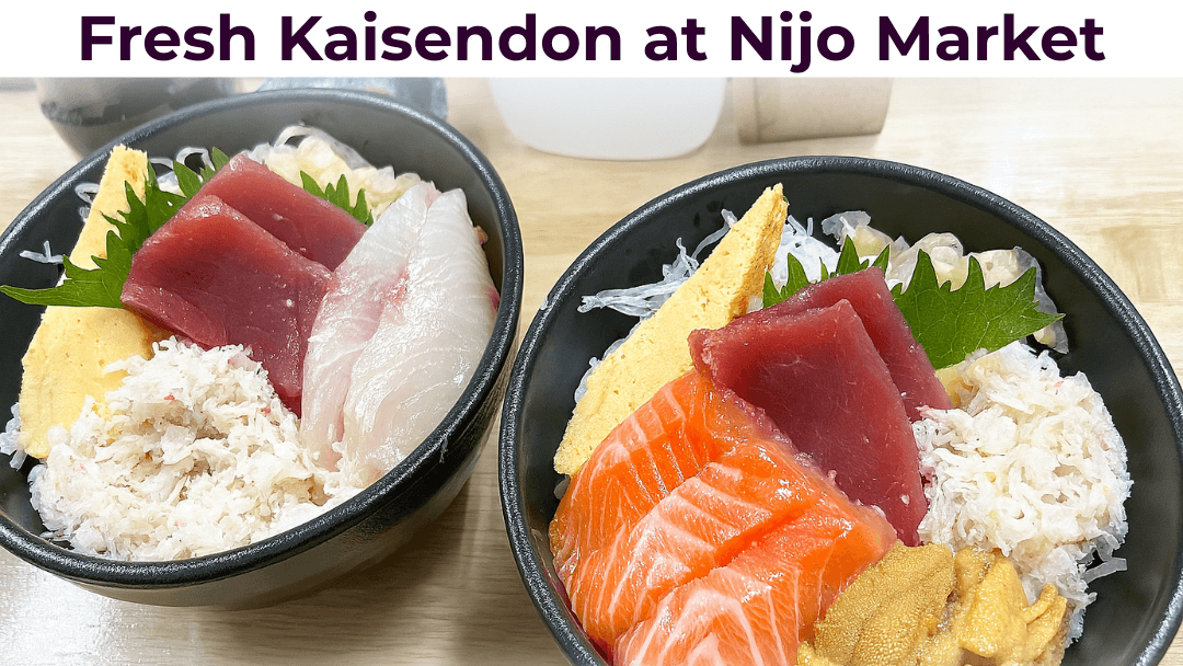 Colorful kaisendon served at Nijo Market in Sapporo, Hokkaido, featuring fresh seafood toppings in a traditional Japanese bowl