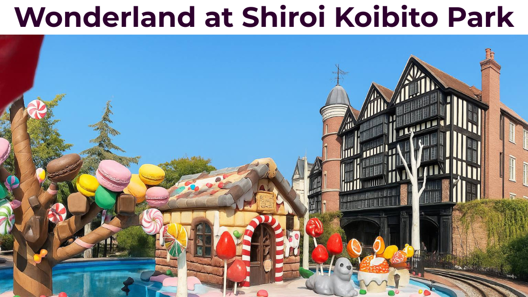 Whimsical candy-themed view at Shiroi Koibito Park, titled Wonderland