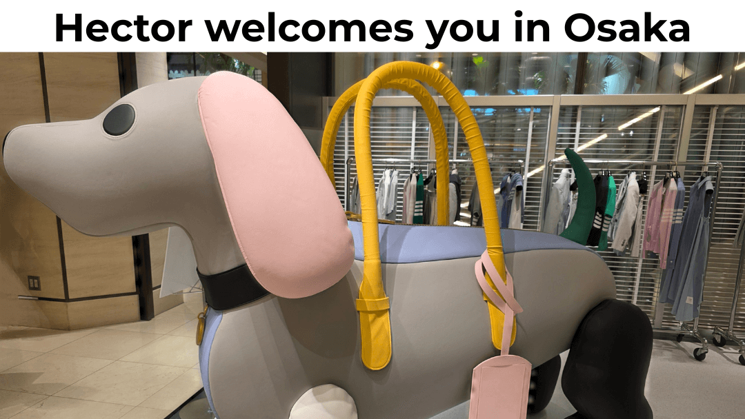 Giant Hector bag-shaped statue at the Thom Browne popup store 2025 in Osaka
