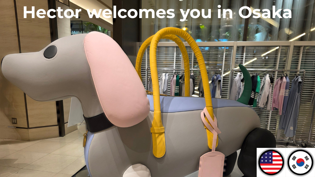 Giant Hector bag-shaped statue at the Thom Browne popup store 2025 in Osaka
