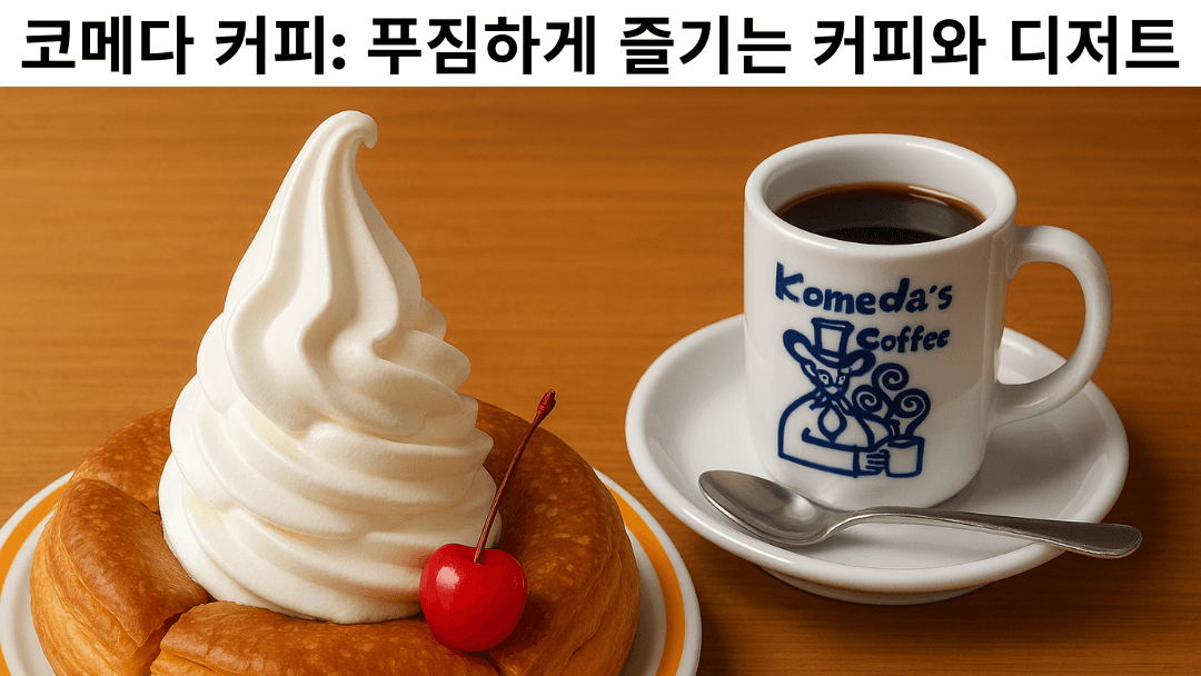 일본 코메다 커피. 푸짐한 양으로 유명한 모닝 서비스에서 토스트와 달걀, 다양한 토핑을 즐길 수 있음