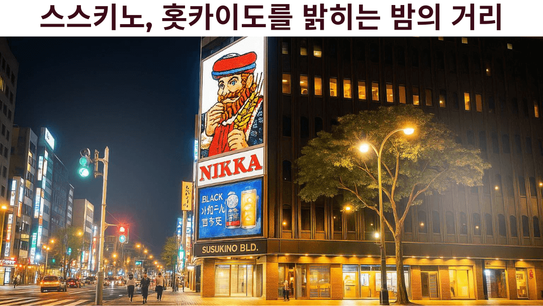 삿포로 스스키노의 밤을 밝히는 닛카 위스키의 상징적 간판