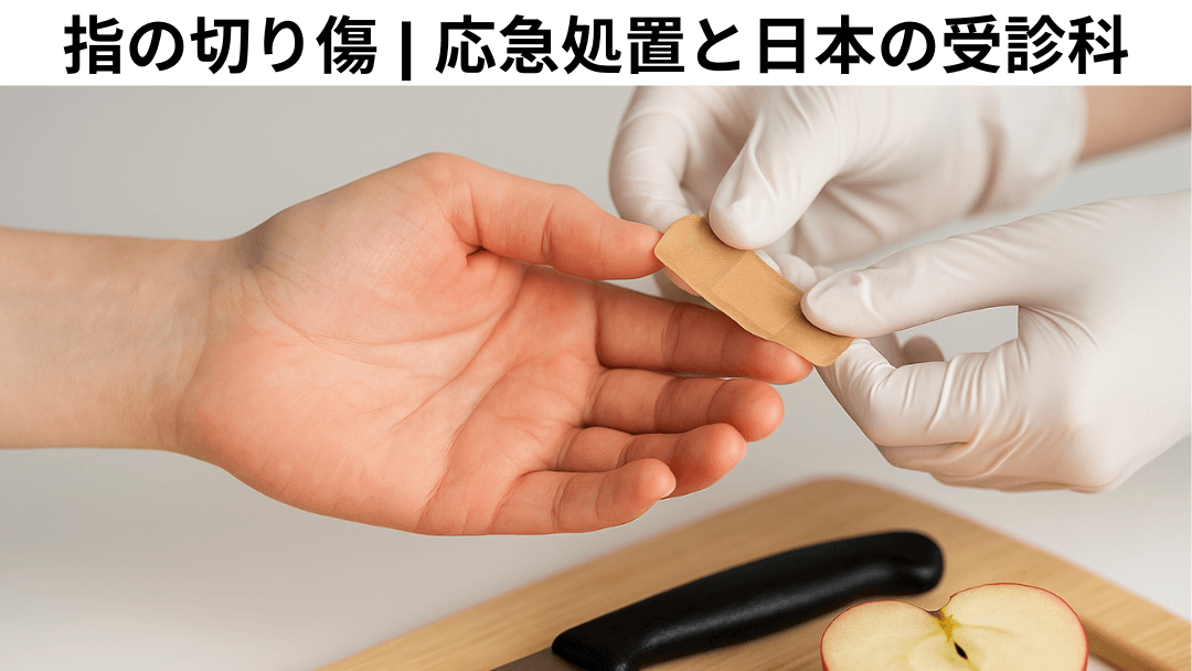 日本で指の切り傷に応急処置として絆創膏を貼っている様子