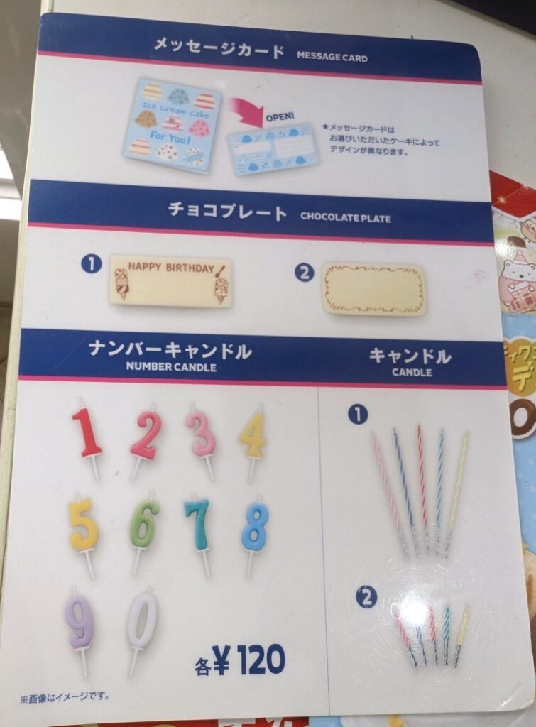 Japan Baskin-Robbins shareholder benefit cake message card chocolate plate and candle menu board