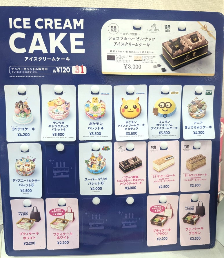 日本バスキン・ロビンスサーティワン株主優待アイスクリームケーキメニュー表