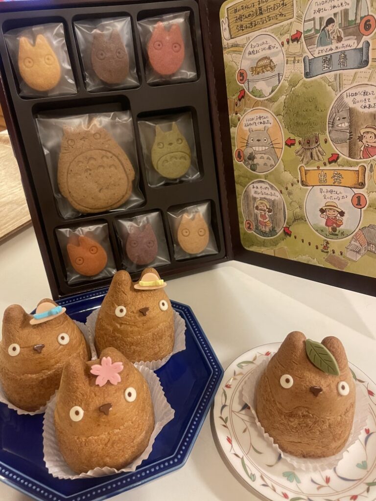 Totoro cookie and Totoro cream puff from Shirohige’s Cream Puff Factory