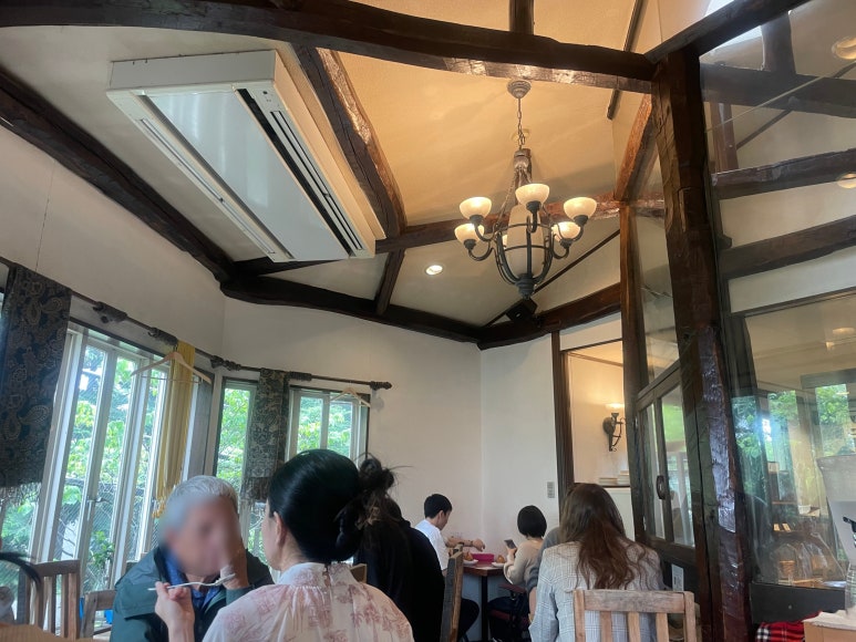 Interior of the second-floor café at Shirohige’s Cream Puff Factory