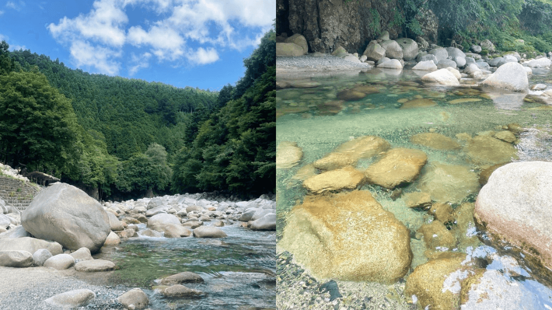 Glamping, BBQ, and river fun at Riverside Glamping Nuts in Shiga, set against the clear waters and natural scenery of the Kanzakigawa Valley