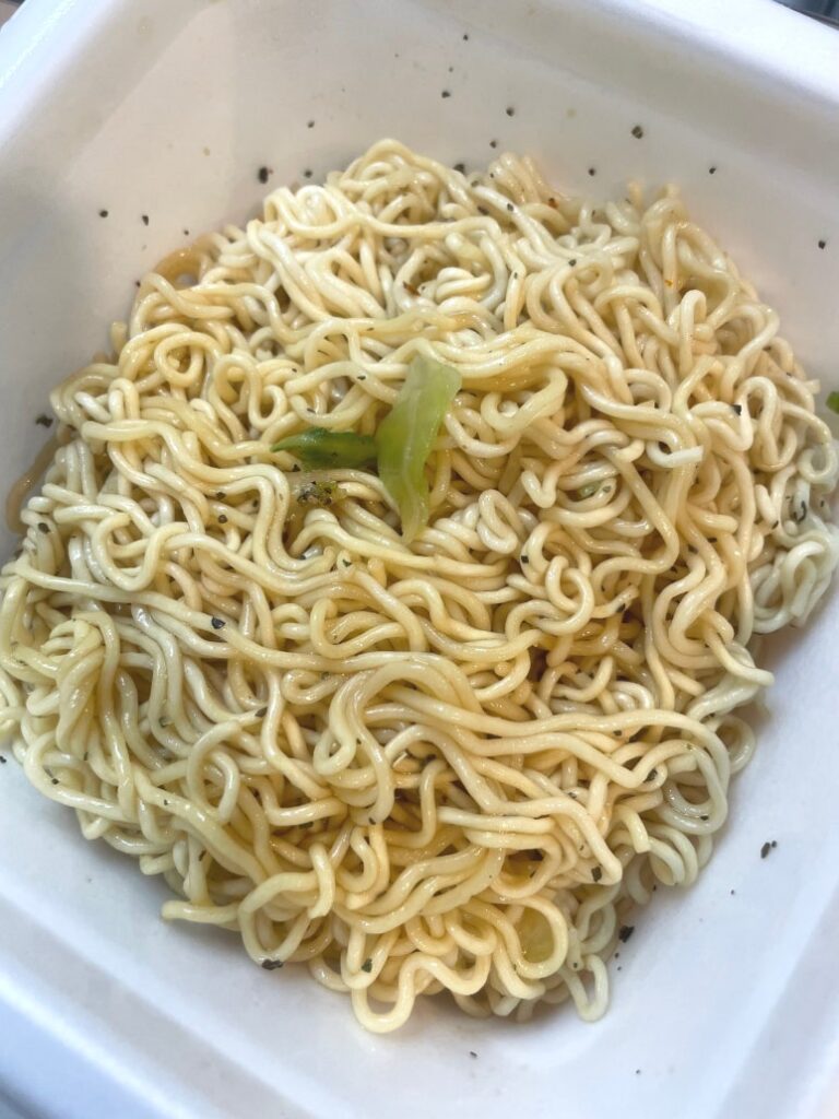 Finished Japanese cup noodle Maruchan Gotsumori Shio Yakisoba