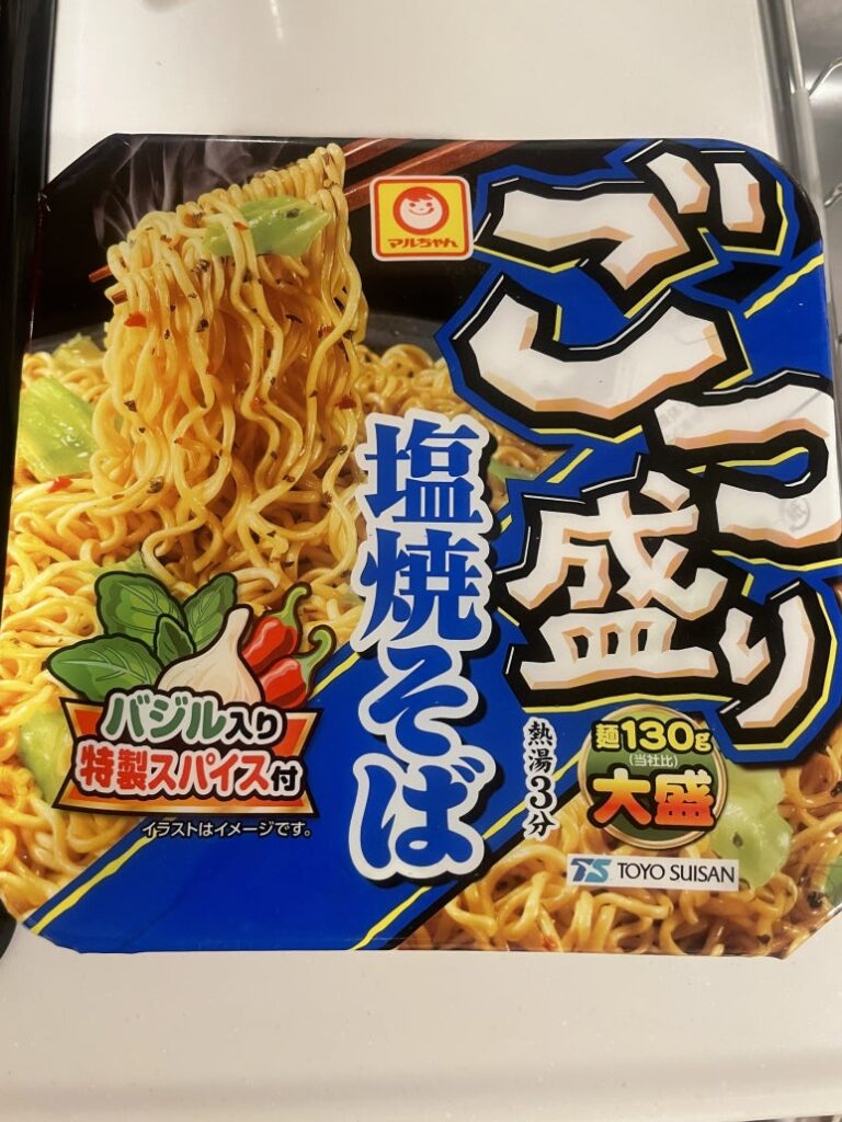 Front package of Japanese cup noodle Maruchan Gotsumori Shio Yakisoba