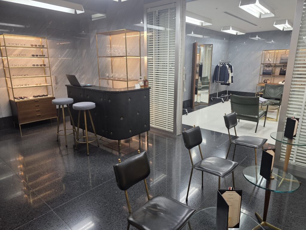 Full view of the bar inside the Thom Browne store