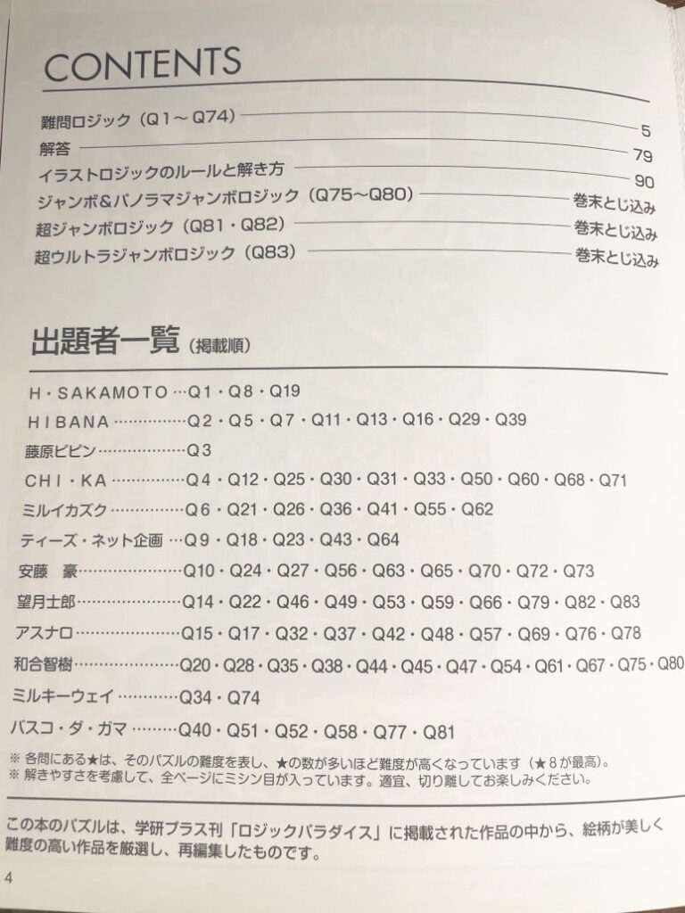 상급자용 네모네모로직 퍼즐북의 목차 구성