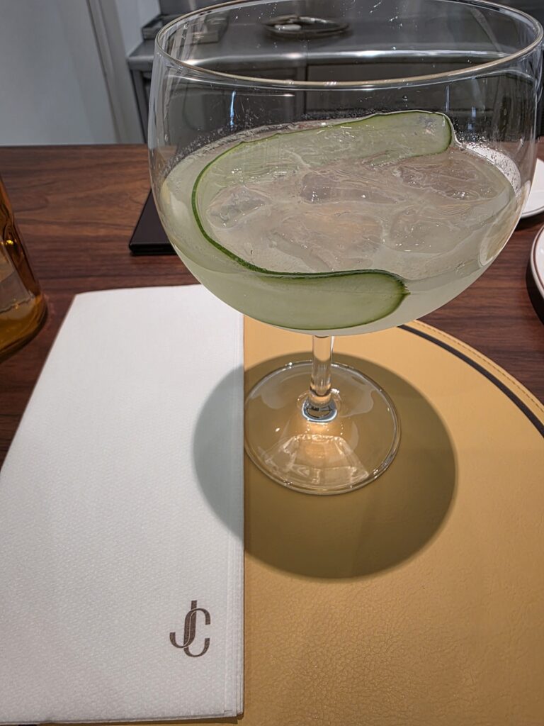 Artisan gin and tonic with cucumber at Jimmy Choo Cafe