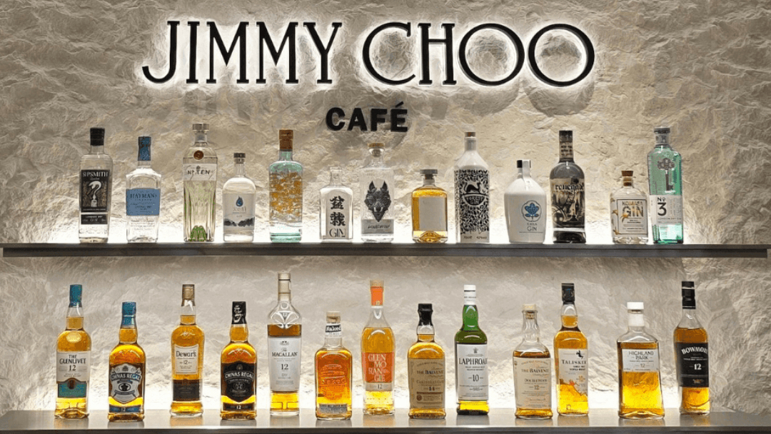 Front entrance and sign of Jimmy Choo Cafe at Hankyu Men's Osaka in Umeda