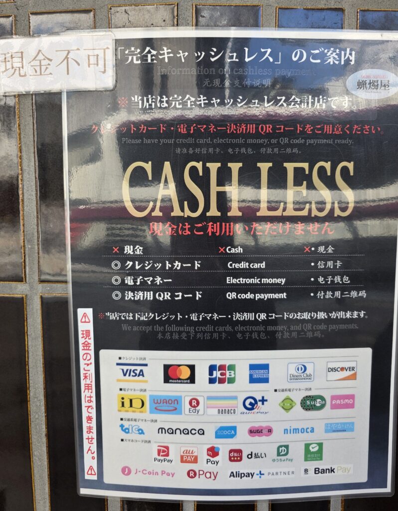 Payment methods sign showing cash not accepted